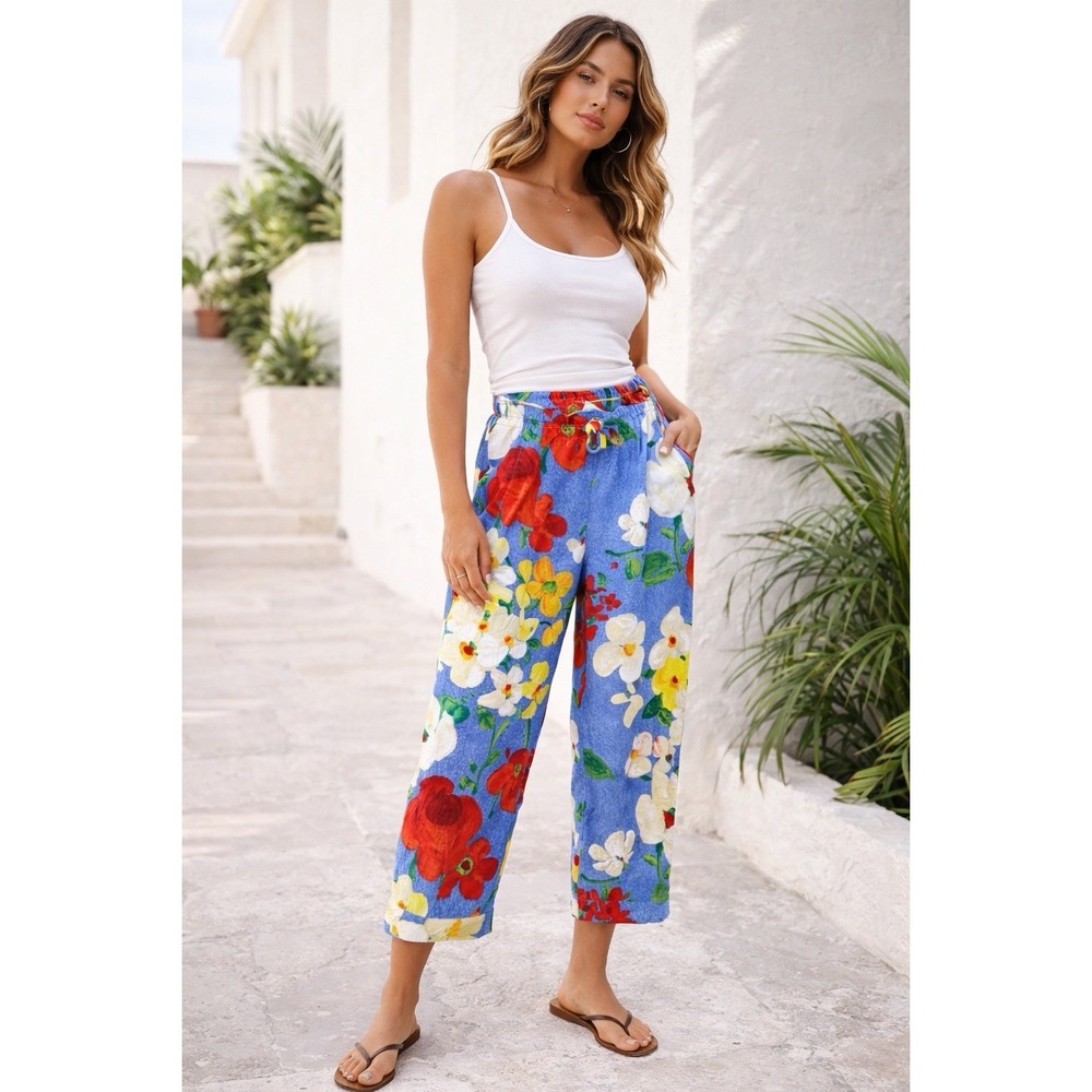 Vintage Jams World Deli Delight Floral Rayon Pants XS Hawaii‎ Resort Art Print